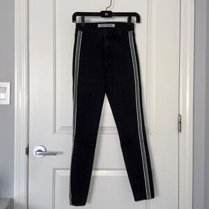 Zara High Rise Black Skinny Jeans with Stripes